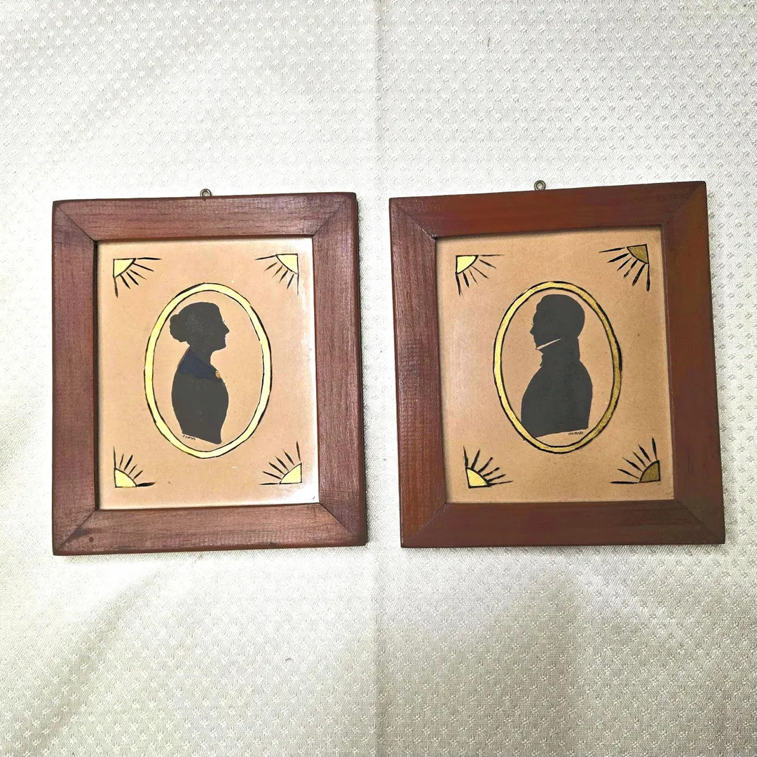 Pair of Antique 19th century Silhouette of Gentleman and Woman with Gilt Accents in Wooden Frames... | Etsy (US)