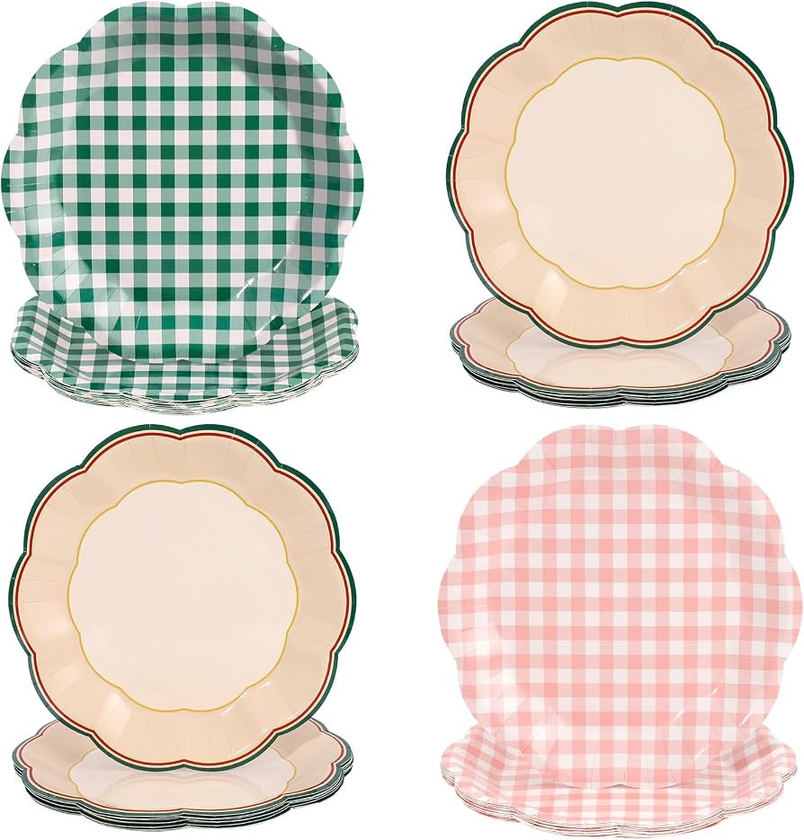 NatNarr 48 Pcs Camp Bachelorette Decorations 9 Inch Gingham Paper Plates | Amazon (US)