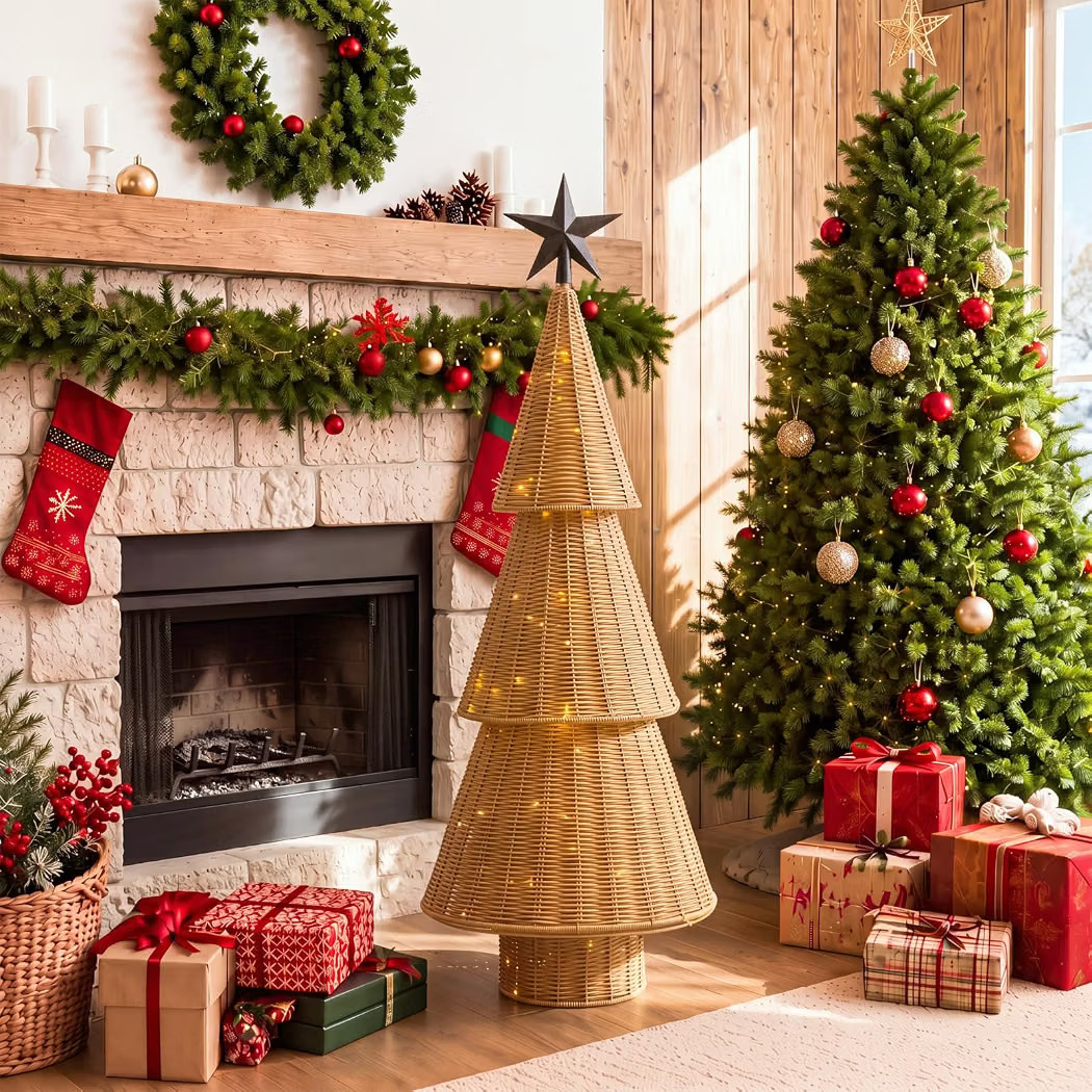 Large Lighted Rattan Christmas Tree Decor, 41" Wicker Christmas Tree with Star Topper and Warm LE... | Amazon (US)