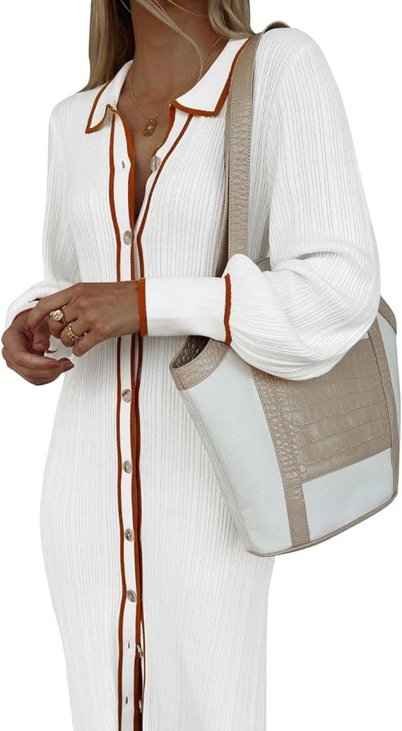 Saodimallsu Button Down Sweater Dress for Women Long Sleeve Ribbed Knit V Neck Collared Cardigan ... | Amazon (US)