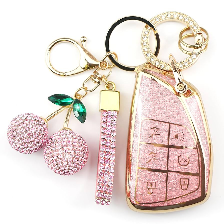Sparkly Key Fob Cover with Cherry Keychain, Bling TPU Smart Key Case for Women, Compatible with C... | Amazon (US)