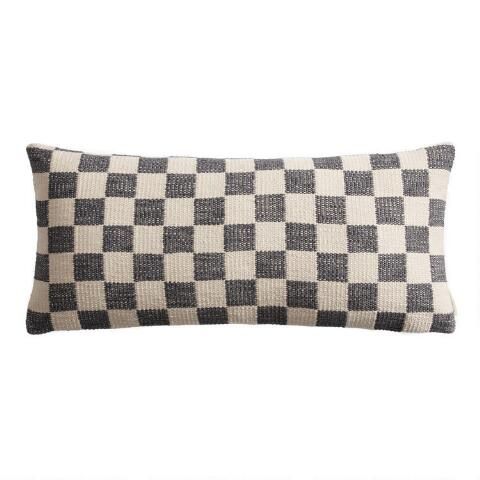 Extra Wide Ivory Checkered Lumbar Pillow | World Market