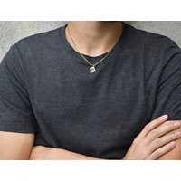 Men Initial Necklace, 18K Gold Plated Stainless Steel, Waterproof, Personalized Letter, Men's Jewell | Etsy (US)