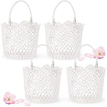 White Basket Handle Wedding Flower Girl Baskets, 5.90 x 4.72 x 4.33 Inch (4 Packs) | Amazon (US)