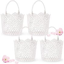 White Basket Handle Wedding Flower Girl Baskets, 5.90 x 4.72 x 4.33 Inch (4 Packs) | Amazon (US)