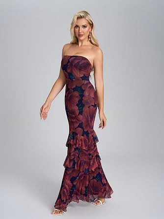 Parthea Women Strapless Floral Mermaid Maxi Dress | Amazon (US)