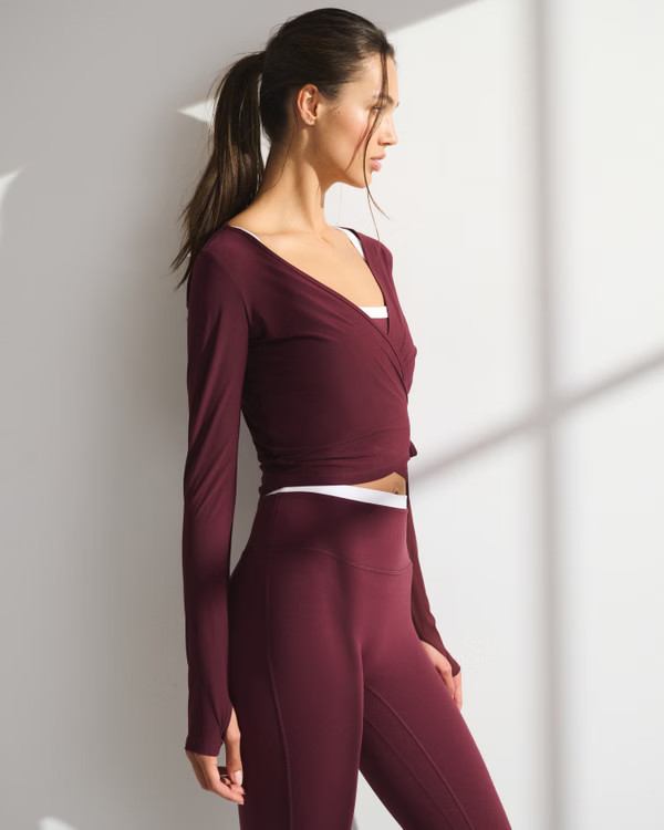 Women's YPB Long-Sleeve Mesh Wrap Top | Women's Tops | Abercrombie.com | Abercrombie & Fitch (US)