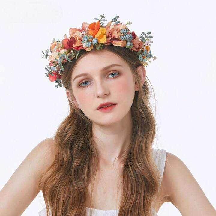 1pc Multicolor Woodland Seagrass Flower Crown Headband For Women, Perfect For Forest-Themed Weddi... | SHEIN