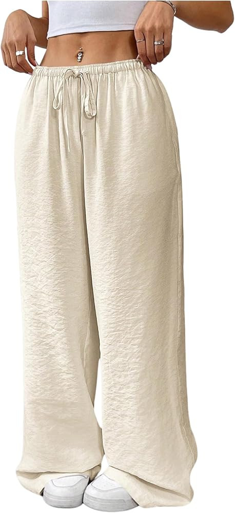 GORGLITTER Women's Linen Summer Wide Leg Travel Pants 2025 Drawstring Waist Trousers with Pockets | Amazon (US)