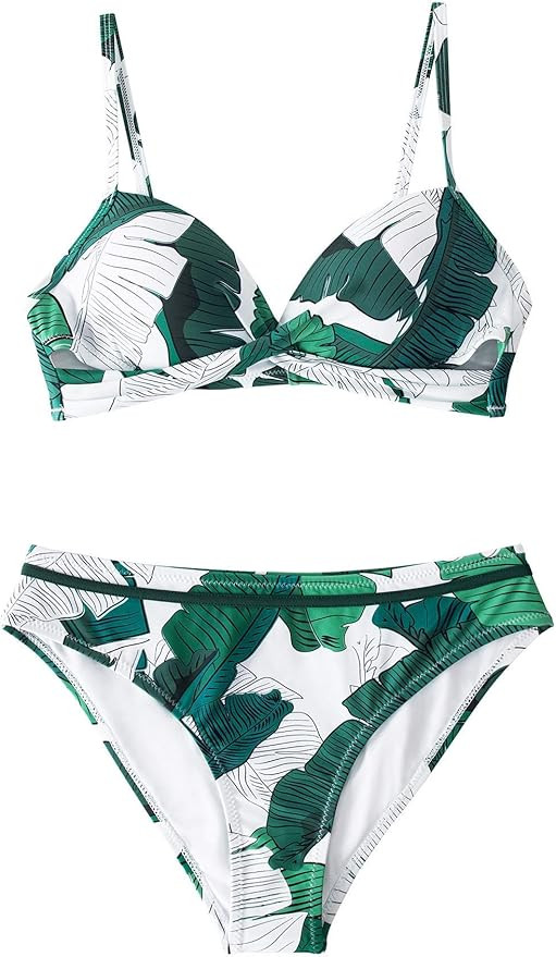 CUPSHE Women's Wrap Top Floral Bottom Bathing Suit Two Piece Sexy Swimsuit | Amazon (US)