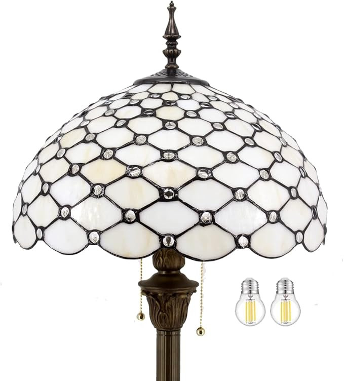 WERFACTORY Tiffany Floor Lamp Cream Amber Stained Glass Bead Standing Reading Light 16X16X64 Inch... | Amazon (US)