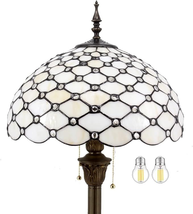 WERFACTORY Tiffany Floor Lamp Cream Amber Stained Glass Bead Standing Reading Light 16X16X64 Inch... | Amazon (US)