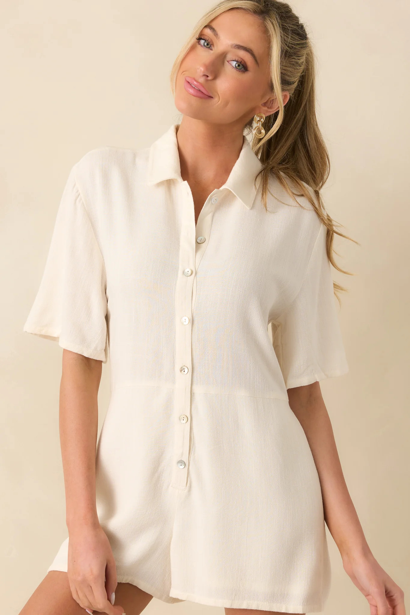 Z Supply Ivory Marcell Button Up Romper | Red Dress