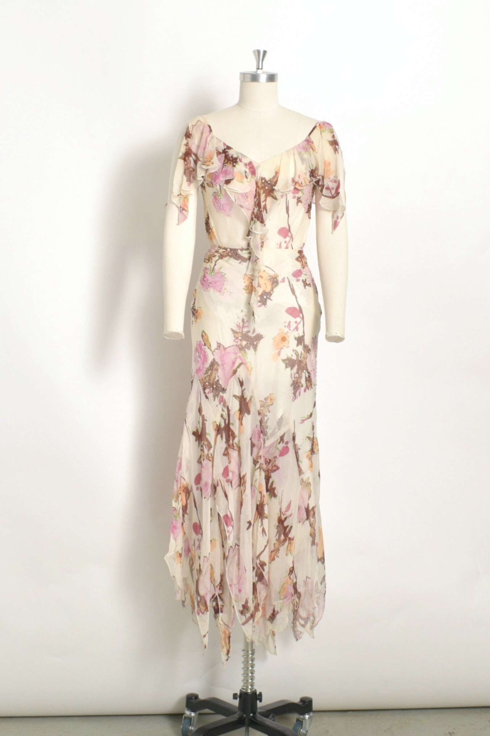 Vintage 2000s Dress / Y2K Diane Freis Floral Two Piece Set / White Brown Pink ( S M ) | Etsy (US)