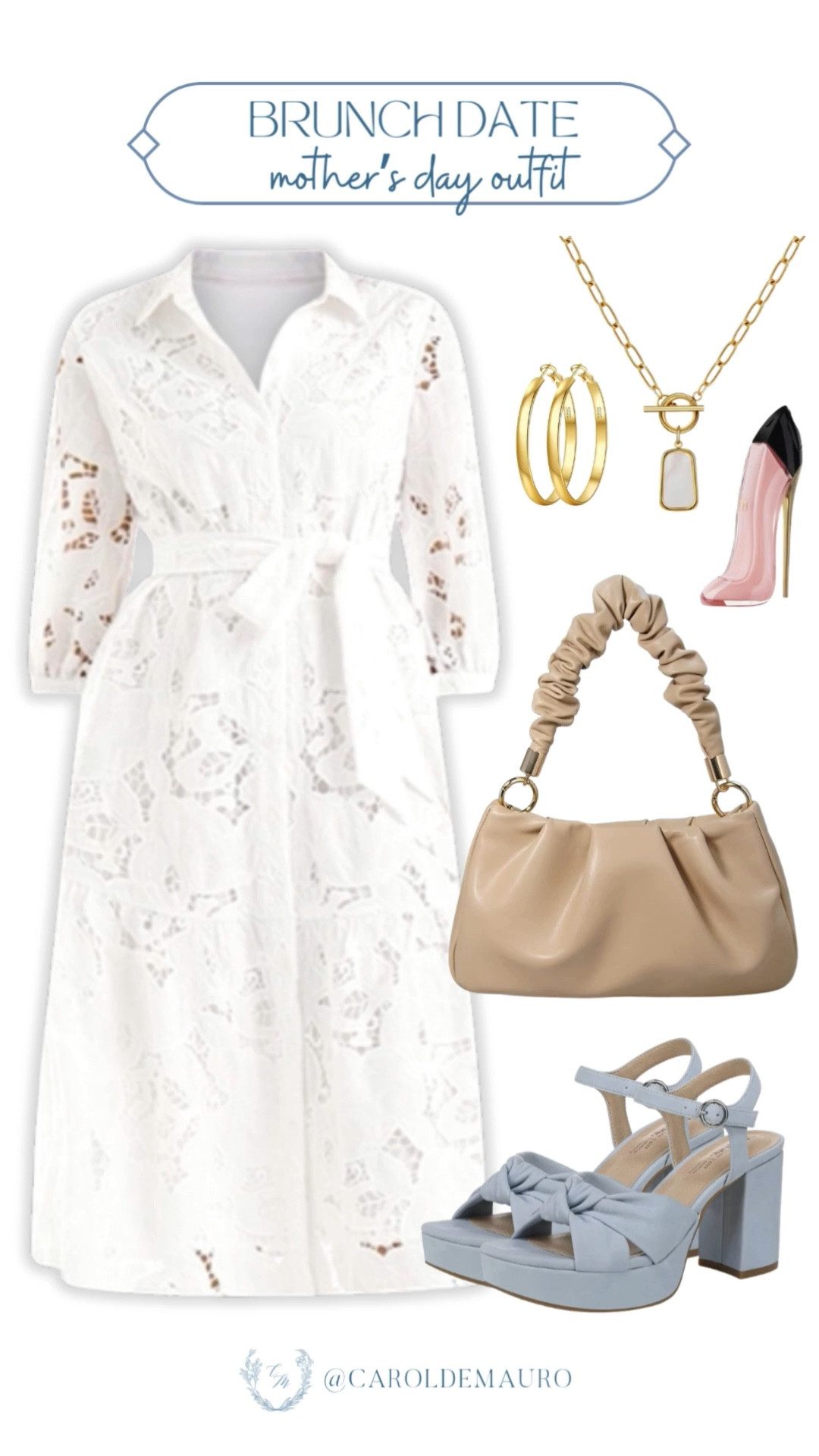 Looking for the perfect outfit for brunch this Mother's day? Dress up in this gorgeous white laced long sleeve belted dress with blue platform sandals, a neutral shoulder bag, and some gold accessories to complete the look.

modest outfit, lacy dress, spring fashion, dressy style, formal wear, moms day, classic look, weekend vibes

#LTKSeasonal #LTKootd #LTKU