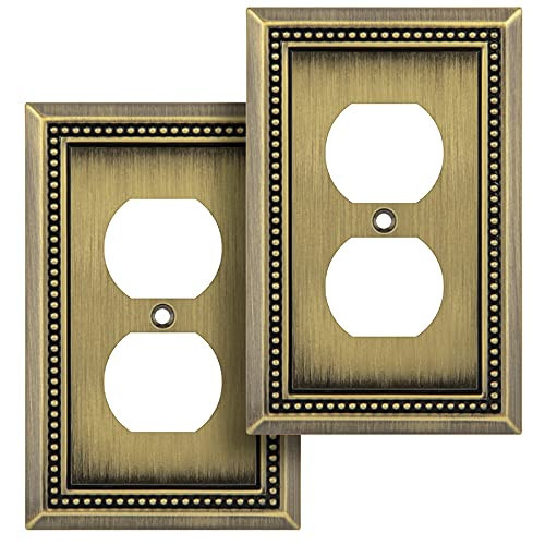 Henne Bery Sunken Pearls Heavy Duty Decorative Wall Plate Switch Plate Outlet Cover (Single Duplex, 2 Pack, Antique Brass) | Amazon (US)