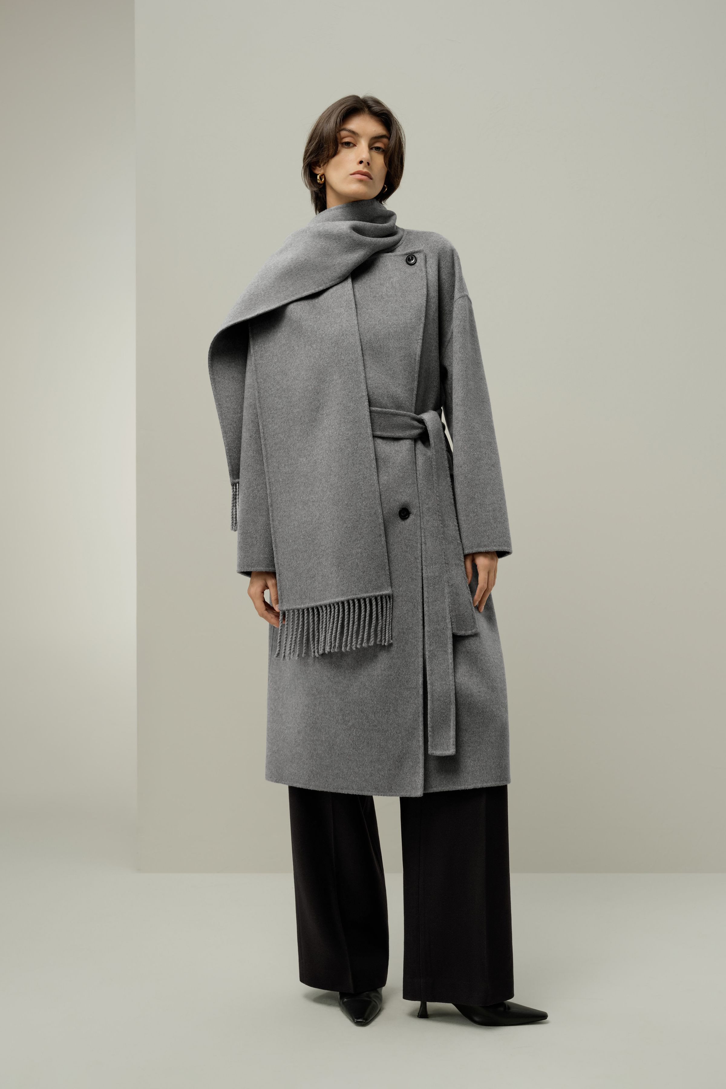 Scarf-Collar Wool Blend Coat | LilySilk
