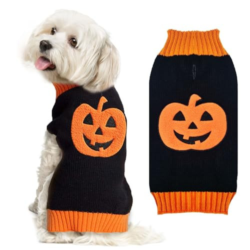 DOGGYZSTYLE Dog Halloween Sweater Pumpkin Halloween Dog Cat Costumes with Leash Hole Puppy Turtleneck Knitwear for Small Midum Large Dogs Winter Warm Pet Clothes Funny Holiday Party Outfit (Black,XXS) | Amazon (US)