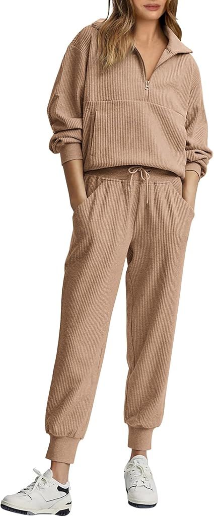 BTFBM Women's 2 Piece Tracksuit Fall Outfits 2024 Long Sleeve Half Zip Sweatshirt Sweatpants Loun... | Amazon (US)