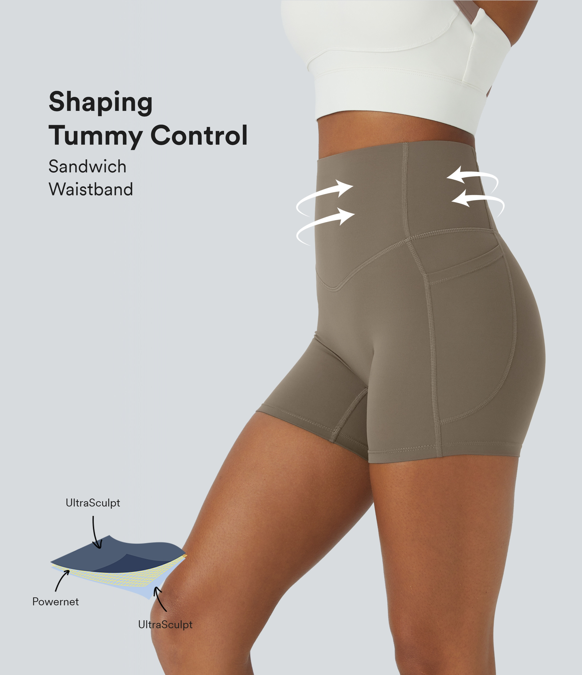 Halara Halara UltraSculpt™ SoCinched High Waisted Tummy Control Side Pocket Shaping Training Biker Shorts 5'' - Dawn Brown - XS | HALARA