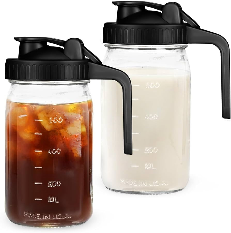 32oz Mason Jar with Lid - 2Pack No Leak Airtight Mason Jar with Pour Spout Lid Perfect for Fridge... | Amazon (US)