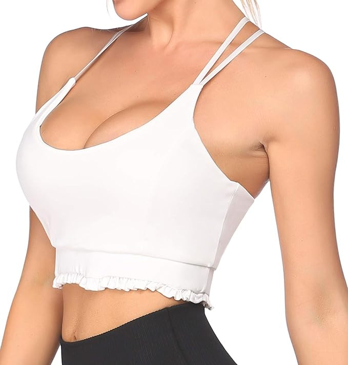 COOrun Sports Bras for Women Strappy Yoga Bras Top for Fitness Workout Cross Back Ruffled Tank To... | Amazon (US)