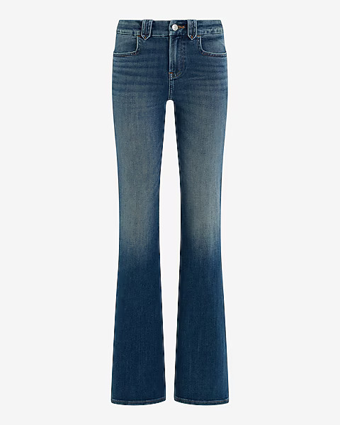 Mid Rise Dark Wash FlexX '70s Flare Jeans | Express