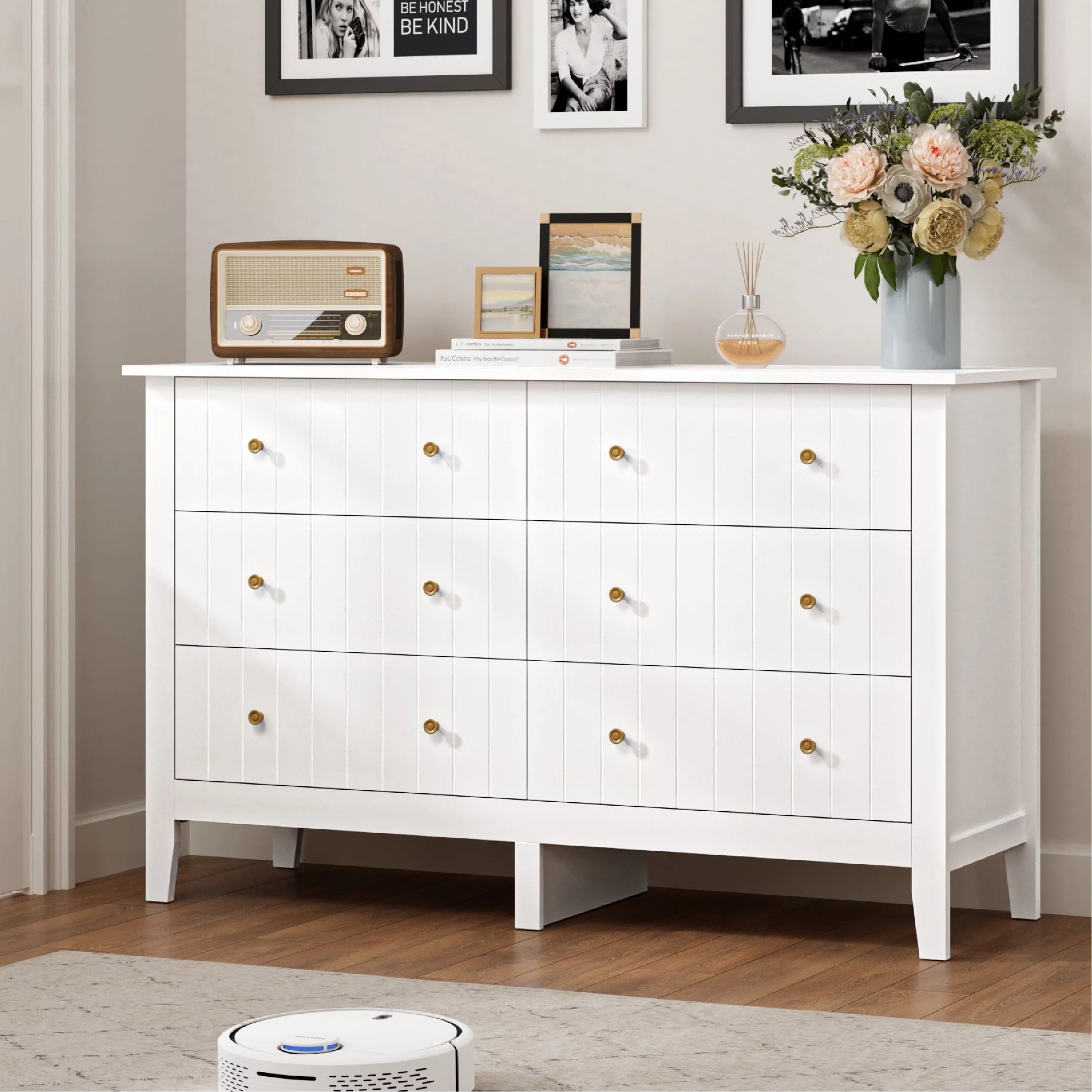 Homfa 6 Drawer Double White Dresser for Bedroom, Modern Wood Dresser Storage Cabinet for Living R... | Walmart (US)