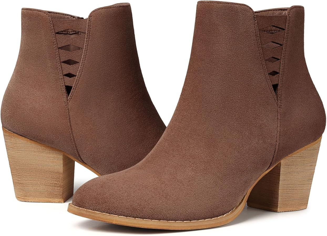 TEMOFON Ankle Boots for Women Booties: Suede Short Boot with Chunky Low Heel, Almond Toe Comforta... | Amazon (US)