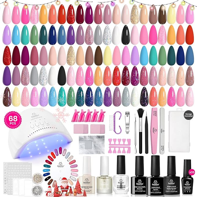 Beetles Gel Nail Polish Kit with U V Light - 68 Pcs Set 35 Colors Pink Glitter Nude Gray Gel Poli... | Amazon (US)