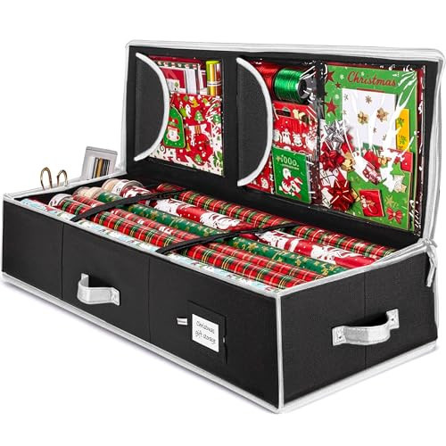 ZOBER Gift Wrapping Paper Organizer Storage - 40" Gift Wrap Storage Containers with Interior Pockets for Bows, Tags & Ribbons - Wrapping Paper Holder, 600D Oxford, Fits 24 Standard Rolls, Black/White | Amazon (US)