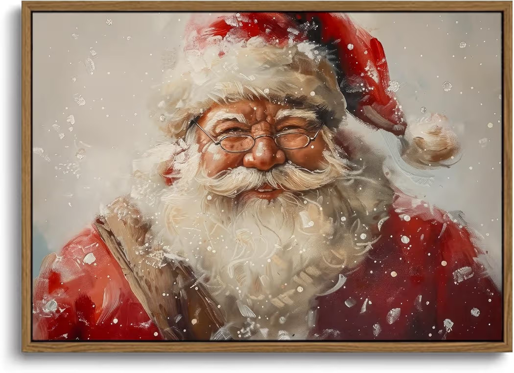 KISSFOX Vintage Christmas Framed Wall Art Santa Portrait Canvas Art Rustic Cottage Paintings Art ... | Amazon (US)