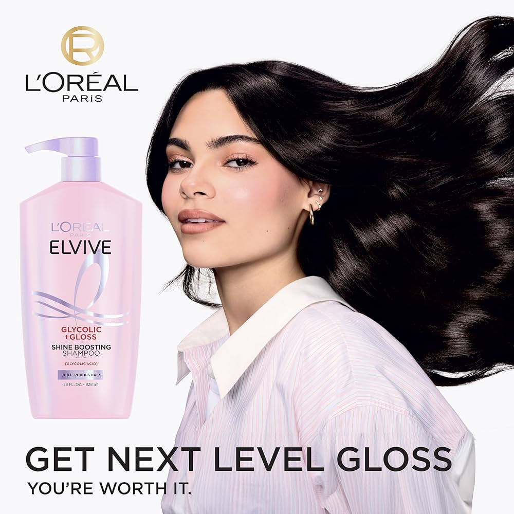 L'Oreal Paris Elvive Glycolic + Gloss Shine Boosting Shampoo and Conditioner Set, Cleanses and Sm... | Amazon (US)