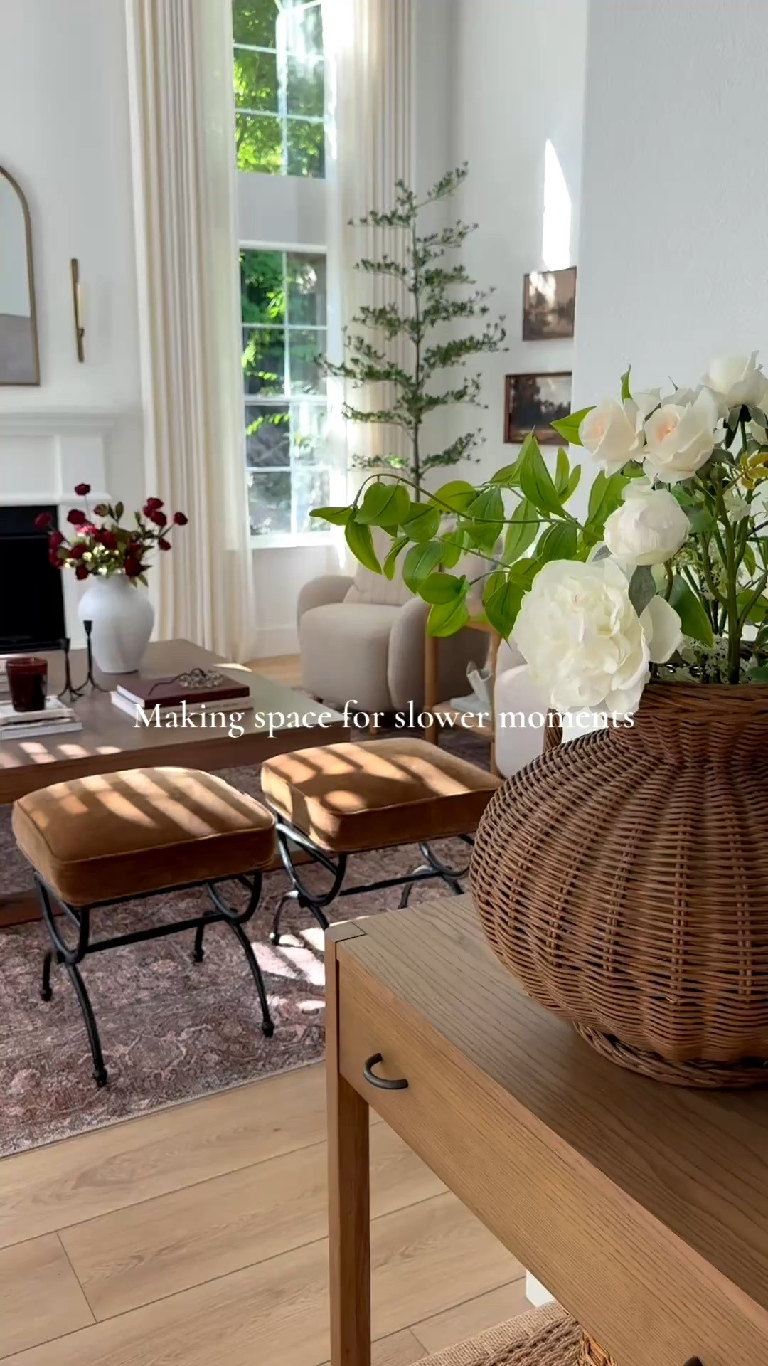 Living room decor. Loving these burgundy peonies on this white vase. 

Coffee table styling, mantel decor, vintage style area rug, accent chairs, sofa, throw pillows, side table decor, organic modern decor.

#LTKHome #LTKSeasonal #LTKU