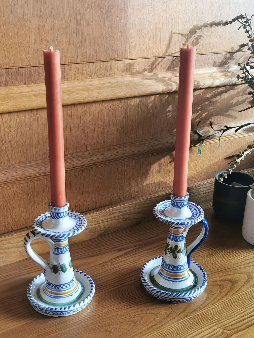 Mexican candle holders Mave Talavera earthenware with handles | Etsy (US)