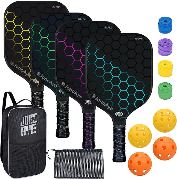 JoncAye Pickleball Paddles Set of 4 or 2, USAPA Approved Fiberglass Rackets with Outdoor Indoor B... | Amazon (US)