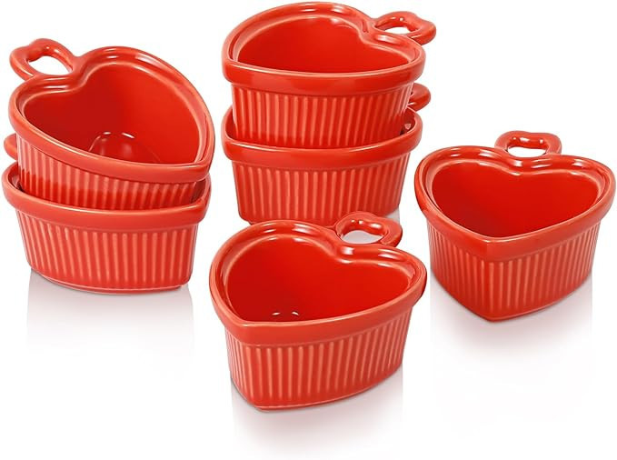 Vidalenta Ramekins 8 oz, Heart-shaped Baking Dishes Dipping Sauce Cups Ramekins Bowls for Creme B... | Amazon (US)
