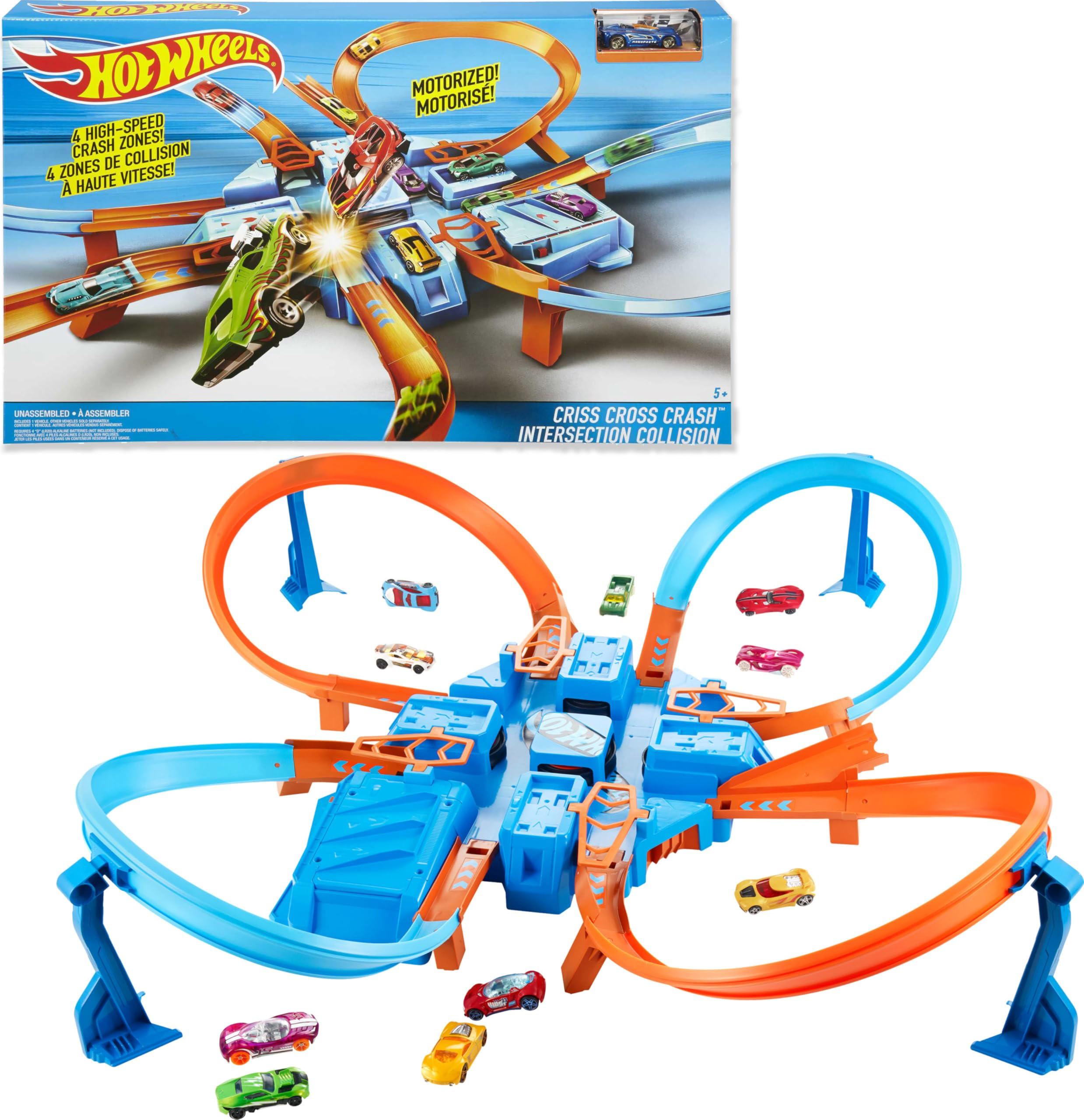 Hot Wheels Track Set with 1:64 Scale Toy Car, 4 Intersections for Crashing, Powered by a Motorize... | Amazon (US)
