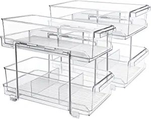 shopwithgreen 2 Set Tier Clear Organizers and Storage with Dividers, Pull Out Under Sink Organize... | Amazon (US)