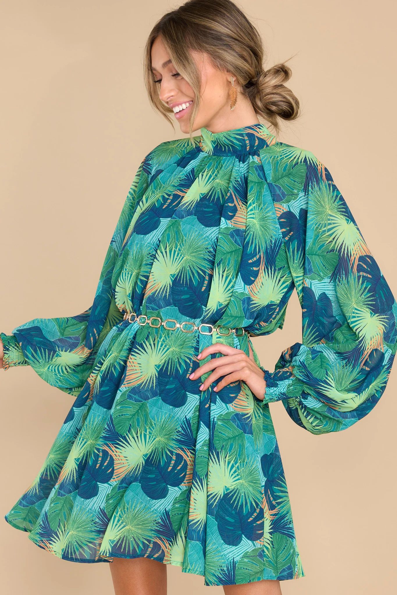 Evening Breeze Green Multi Print Dress | Red Dress 