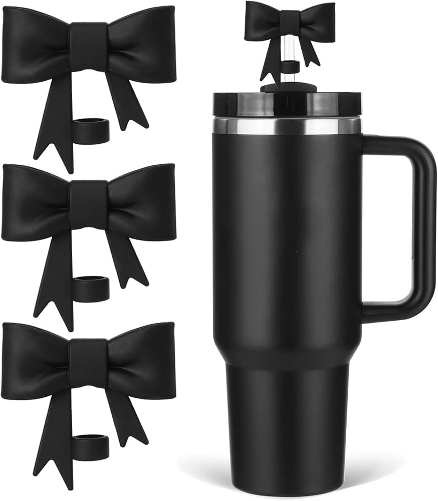 Bow Straw Cover Topper for Stanley Cup,Silicone Black Straw Toppers for Tumbler with Handle 40oz,... | Amazon (US)