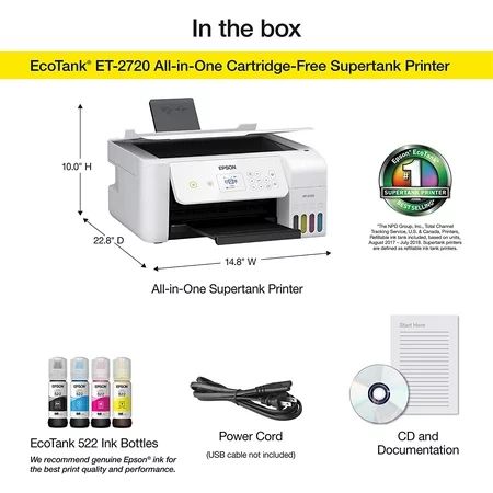 Epson EcoTank ET-2720 Wireless All-in-One Color Supertank Printer - White | Walmart (US)