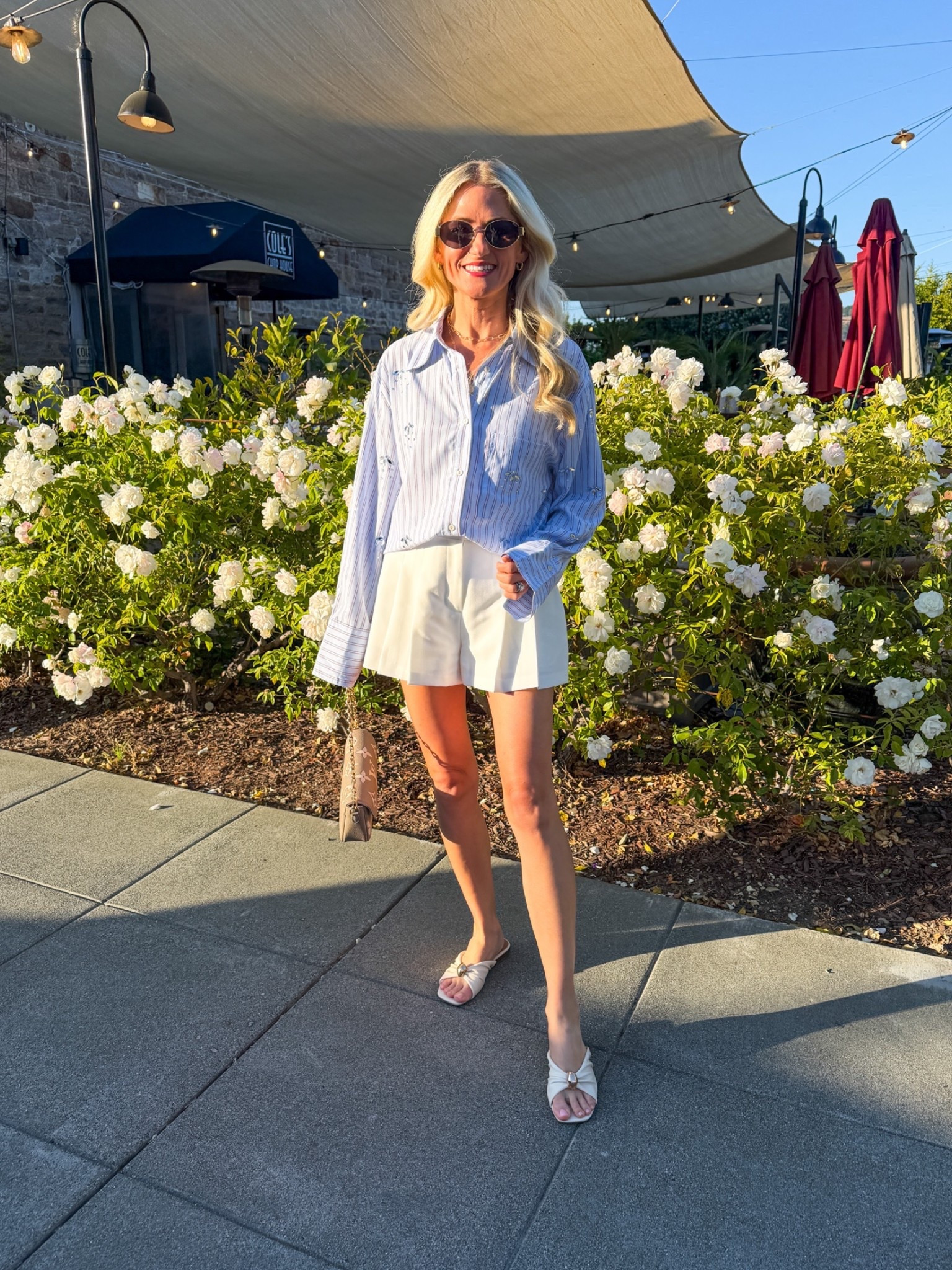 Trouser style white shorts are a summer staple to elevate your look! Button up is lightweight and has rhinestone detailing. Oversized fit.

#LTKootd #LTKgrwm