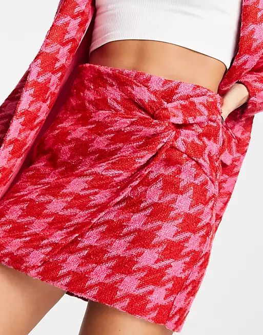 River Island houndstooth boucle skort in bright pink - part of a set | ASOS (Global)