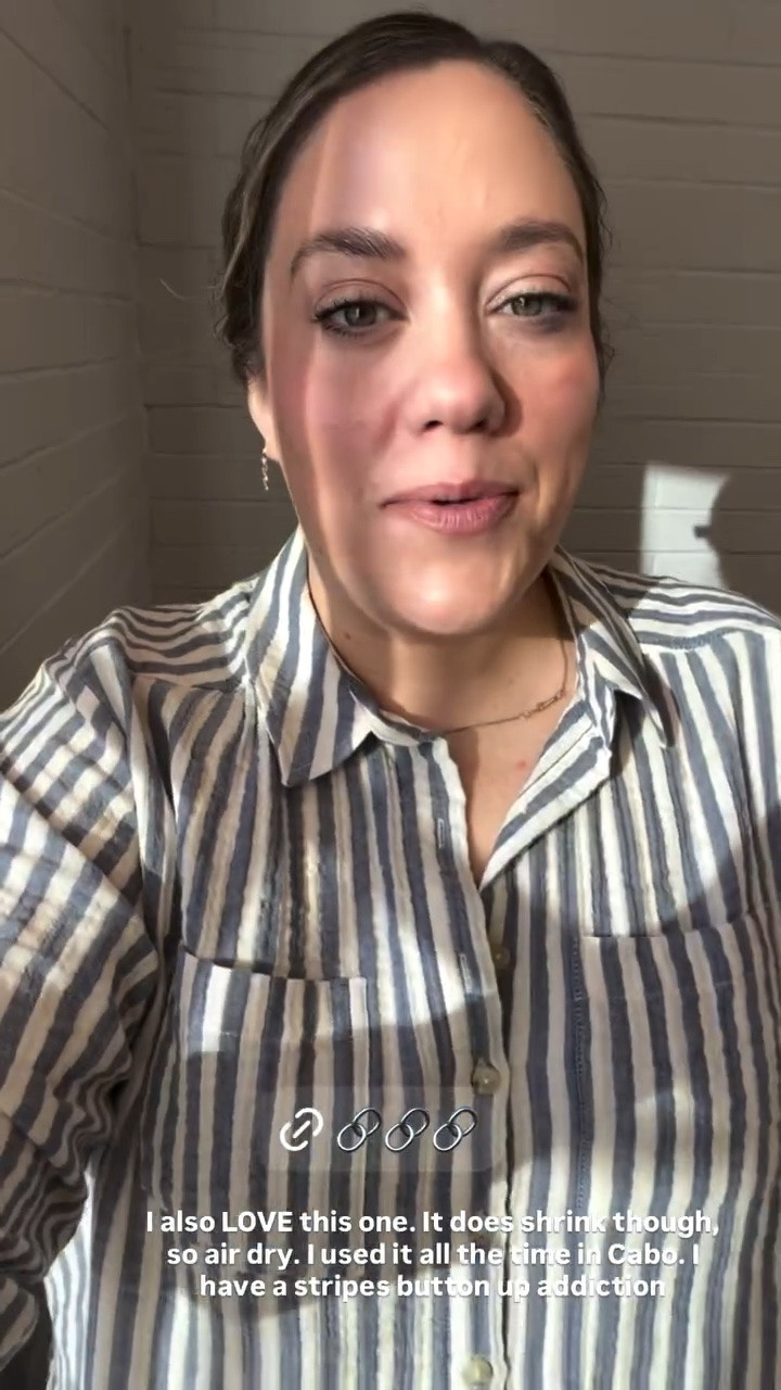 Anthro also has this striped gauze button-down that I LOVE and used almost every day in Cabo as a beach shirt. Runs long and is oversized (but DOES shrink in the wash, so air dry), and is also available in plus sizes. 20% off with code SISTER20 on purchases of $100 or more!

#LTKSaleAlert #LTKPlusSize