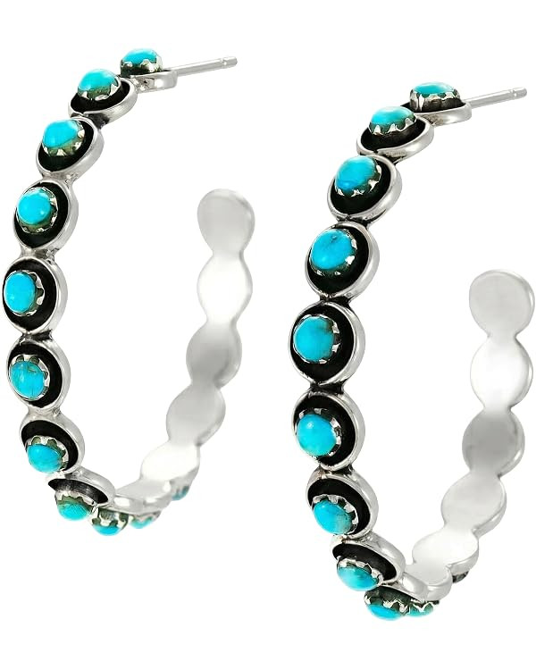 Hoop Turquoise Earrings Sterling Silver 925 Genuine Gemstones & Gemstones | Amazon (US)