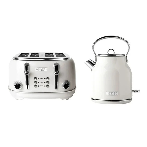 Haden Heritage 1.7 Liter Electric Tea Kettle & 4 Slice Wide Slot Toaster, White - Walmart.com | Walmart (US)