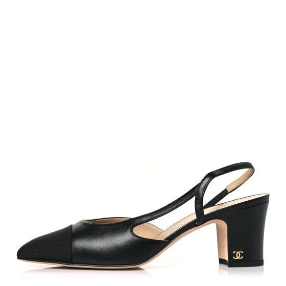 Goatskin Grosgrain Cap Toe CC Slingback Pumps 40 Black | FASHIONPHILE (US)