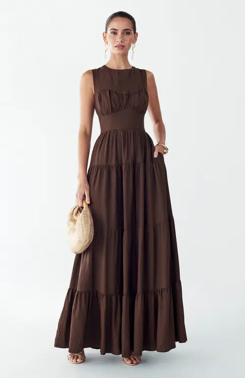 ST MRLO Elowyn Maxi Dress in Chocolate at Nordstrom, Size 6 | Nordstrom