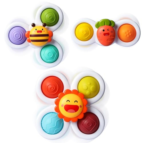 ALASOU 3PCS Pop Suction Cup Rotating Toys for 1 Year Old Boy Girl|Novelty Rotating Tops Toddler Toys Age 1-2|Sensory Baby Bath Toy for Toddlers 1-3|12 18 Months Boy Birthday Gift for Infant | Amazon (US)